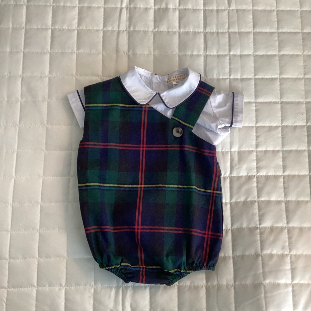 TBBC Beaufort Bonnet Company Tartan Bubble + Collar Set 3–6M